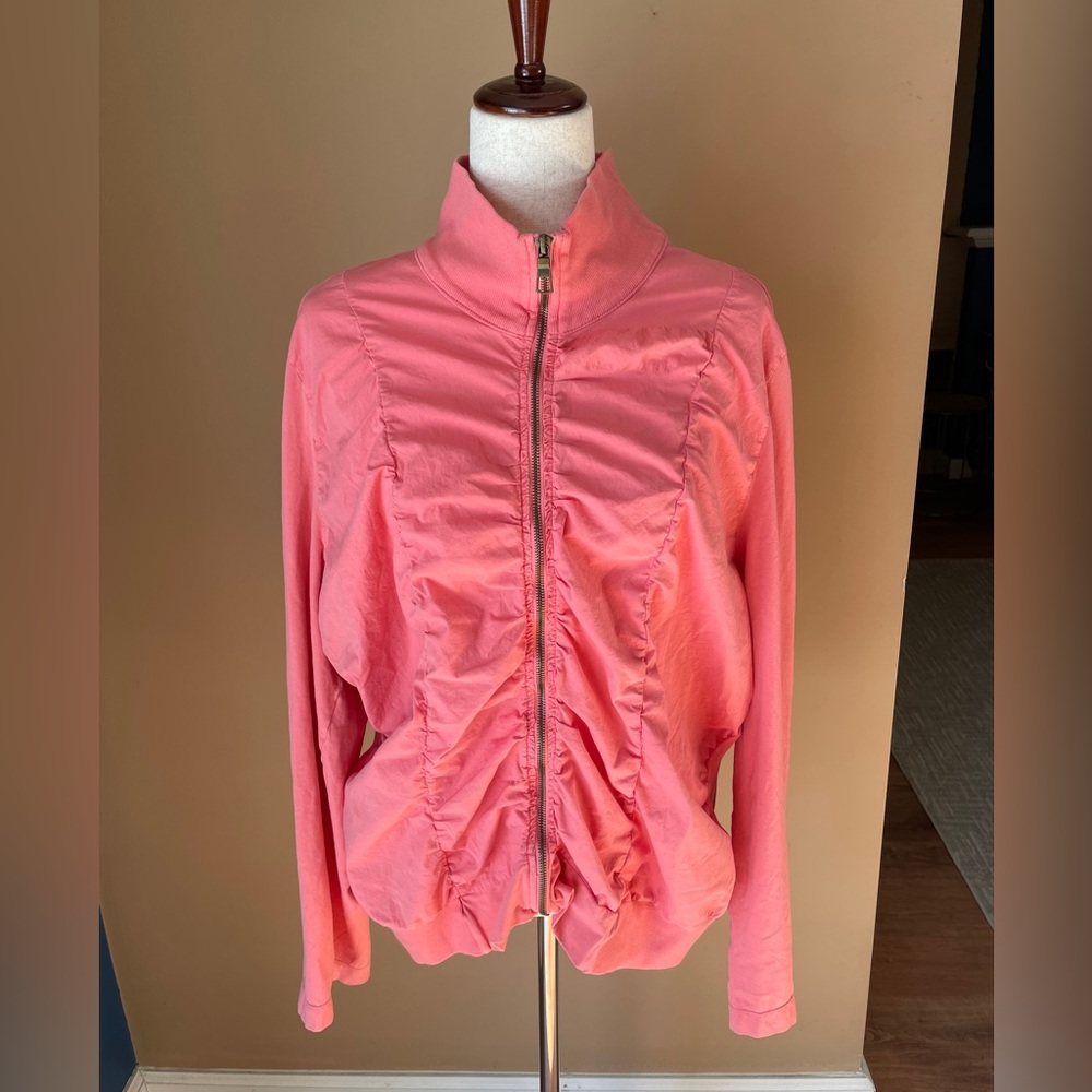 XCVI Womens Ruched Zip Up Jacket Top Size 2X Long Sleeve Soft Stretch Pink Yoga